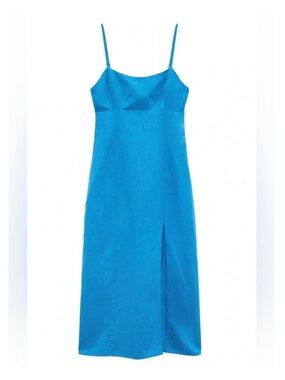 Zara Bright Blue Spaghetti-Strap Midi Dress